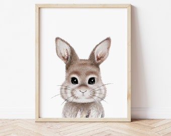 Baby Bunny Print for Nursery, PRINTABLE Animal Art for Nursery, Baby Girl Nursery Art, Neutral Nursery Decor