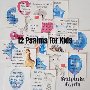 18 Psalms for Kids Scripture Cards,Printable bible verses for kids, Set of 18 memorization cards for kids, instant download