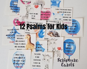 18 Psalms for Kids Scripture Cards,Printable bible verses for kids, Set of 18 memorization cards for kids, instant download