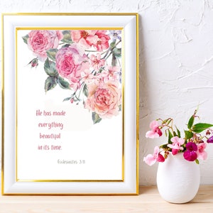 Bible Verse digital print, Ecclesiastes 3:11, Word of God on beauty and love, home of church decoration, gift idea