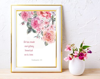 Bible Verse digital print, Ecclesiastes 3:11, Word of God on beauty and love, home of church decoration, gift idea