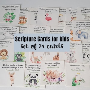 24 Scripture Cards for Kids, Printable Bible verses for kids, Set of 24 memorization cards for kids, instant download