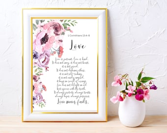 Bible Verse wall art, 1 Chorintians 13:4-8, printable bible verses, christian home or church decor, verses of faith, gift idea