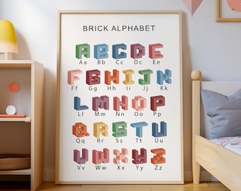 Póster del alfabeto de ladrillos: Decoración Montessori para el aula (Descarga digital)
