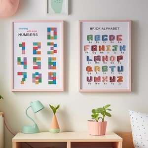 Juego de pósteres con alfabeto y números, decoración para habitación infantil, arte mural para aula, pósteres preescolares, sala de juegos, educación en casa Montessori.