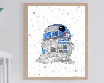 Affiche R2D2, pépinière Star Wars, Star Wars Decor, chambre d’enfant, Star Wars R2D2 Art Kids aquarelle R2D2 Baby Room Decor Force Awakens Wall Decor