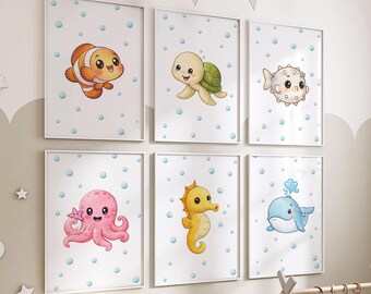 Under the Sea| Ocean Nursery Playroom Posters Set (Printable Wall Art)