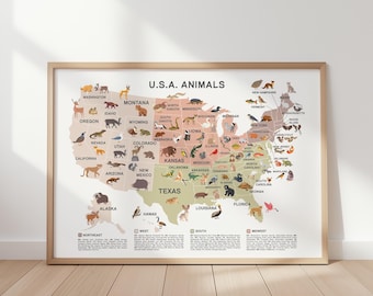 United States Map of Animal Kingdom - Printable Wall Art
