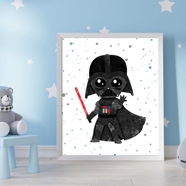 Darth Vader Poster Star Wars Kids Room, Star Wars Nursery Prints, Baby Nursery Watercolor, Baby Room Decor, Dark Side Wall Decor, artwork