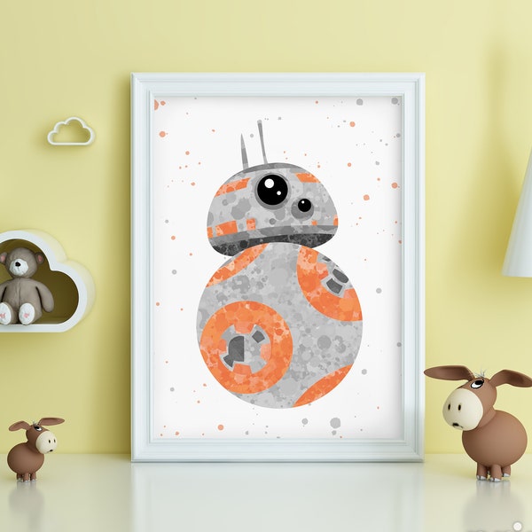 BB8 Poster Star Wars Nursery, Star Wars BB8 Kids room Star Wars Nursery Watercolor BB8 Baby Room Decor star wars room Wall Decor kids poster