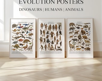 Vintage Evolution Posters Set | Dinosaur Poster & Biology Wall Art (Digital Downloads)