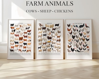 Watercolor Farm Animal Posters: 3 Piece Wall Art (Printable Poster)