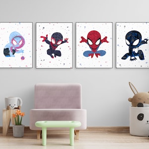 Superhero Kids Bedroom Decor 4 Set, Superhero Prints, Superhero Wall Art, superheroes poster, superhero nursery decor, baby, bedroom party