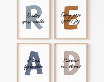 Reading Poster Set: Bookshelf Sign, Library Decor (Digital Download)