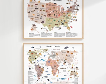 United States Map & Map of the World | Two Piece Wall Art (Digital Download)