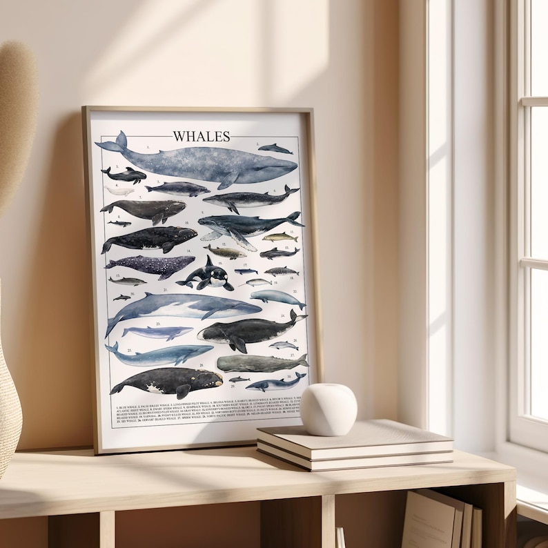 Quadro de parede com baleias – Pôster náutico com tema oceano imagem 4