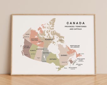 Canada Map Art Print: Provinces, Territories & Capitals | Beige Geography Poster and Canadian Wall Decor