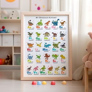 Dinosaur ABC Poster: Engaging Alphabet Educational Poster for Classroom & Nursery – Printable Dino Theme Montessori ABC Poster classroom art
