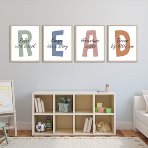 Arte mural READ: carteles motivacionales para el rincón de lectura o el aula infantil