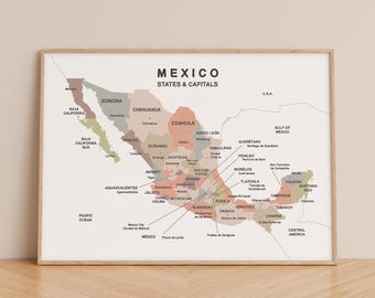 Mappa del Messico con città e stati - Poster da parete