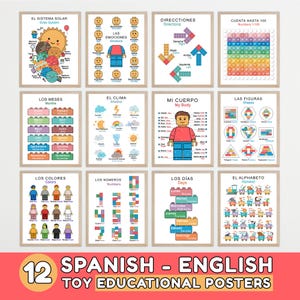 Spanish to English Posters for Kids: Learn Spanish with Fun n Engaging Educational Posters, Perfect for Preschool, Classroom Decor, Playroom