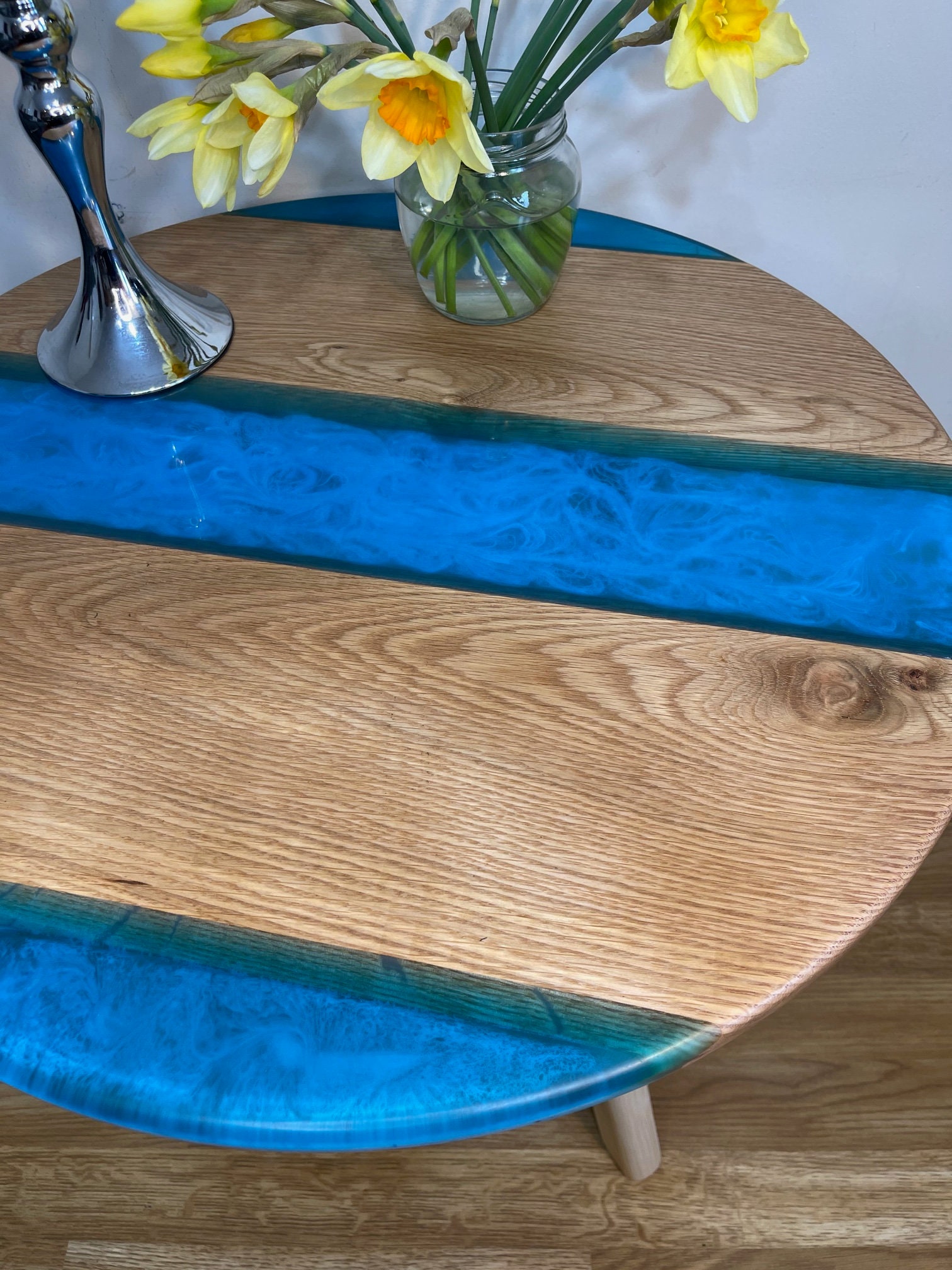 Wood Resin Coffee Table Oak Coffee Table Resin River Round Etsy