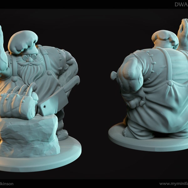DWARVEN CHEF 2 VARIATIONS - 32mm  scale with 25mm base  table top miniature Rpg dnd  dungeons and dragons