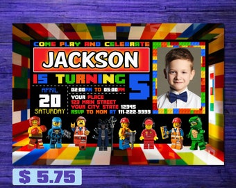 Lego Invitation Card Etsy Lego Invitation Card Etsy