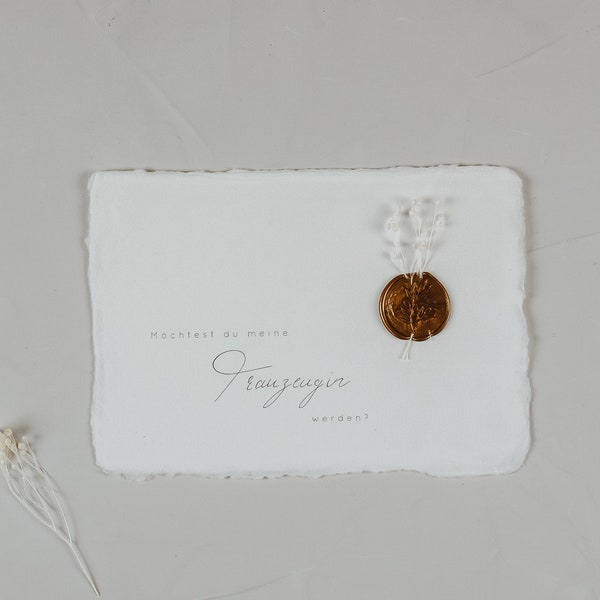 Maid of Honor Question Card I handmade paper I with wax seal with dried flower