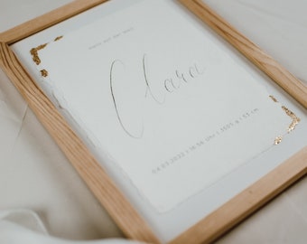 Gift for birth personalized I with name and dates of birth I Gold leaf I with frame I Birth