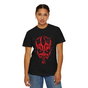 Red Demon T Shirt - Gothic Devil Face Tee - Horror Tribal Skull Graphic Shirt - Dark Aesthetic Spooky Gift