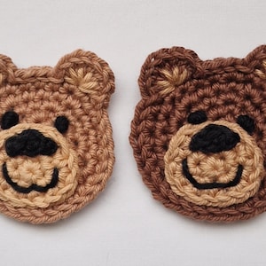 Brown Bear Faces -  set of 2 crocheted appliques