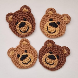 Brown Bear Faces -  set of 2 crocheted appliques