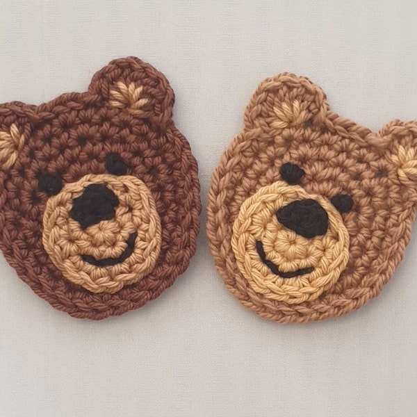 Brown Bear Faces -  set of 2 crocheted appliques