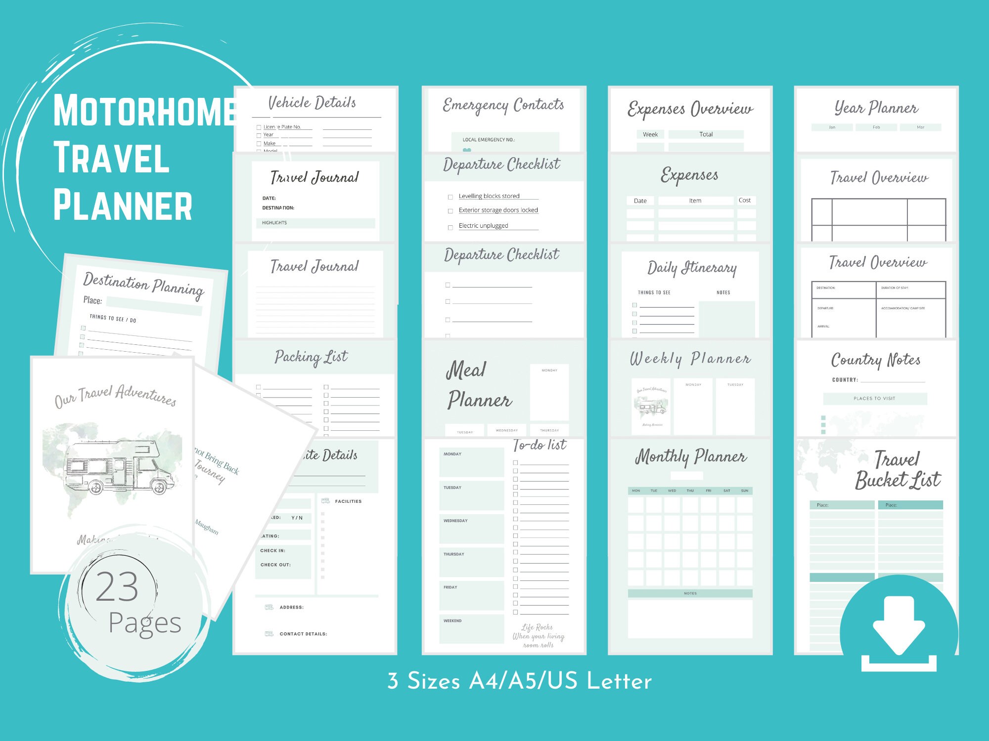 Ultimate motorhome rv travel planner travel printable etsy