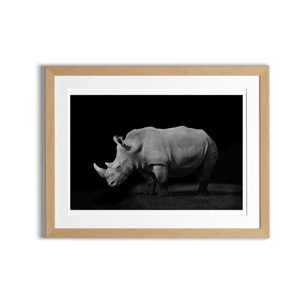 White Rhino on Black Background | Wildlife Photography | Printable Wall Art | Home Decor, Rhino Printable,