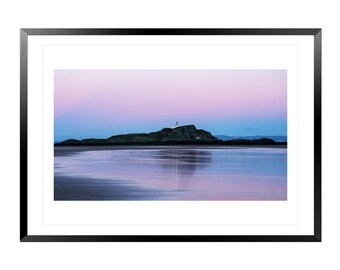 Beach Scene Print, Beach Poster, Printable Wall Art, Lighthouse Print, Fidra Island, Scotland,