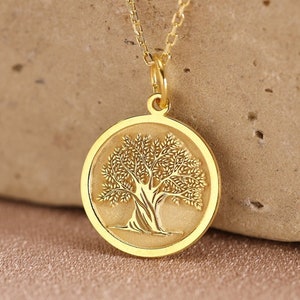 14k Solid Gold Olive Tree Necklace , Personalized Olive Tree Pendant , Greek Olive Tree Branch Leaf Pendant , Olive Necklace , Woman Gift
