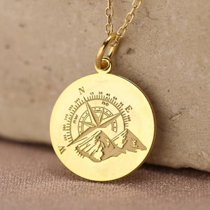 14k Solid Gold Compass Necklace , Mountain Jewelry , Compass Gift , Compass Charm, Personalized Compass , Custom pendant, Traveler Gift