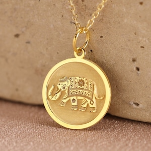 14k Solid Gold Indian Elephant Charm Necklace , Personalized Elephant Pendant, Dainty Animal Jewelry, Layered Pendant Gift , Birthday gift
