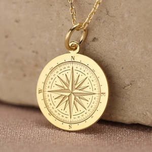 14k Solid Gold Compass Necklace , Compass Jewelry , Compass Gift , Compass Charm, Personalized Compass , Custom pendant, Traveler Gift