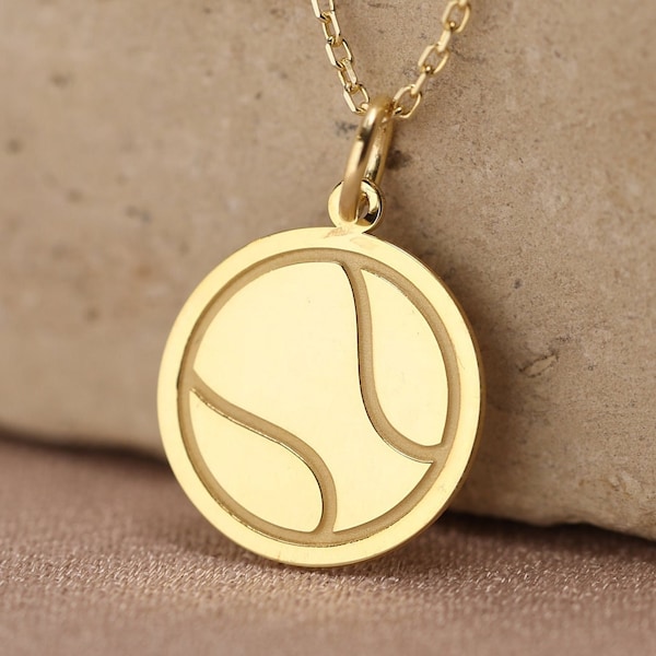 14k Solid Gold Tennis Ball Necklace , Personalized Tennis Ball Pendant , Sports Pendant , Tennis Pendant , Sports Jewelry , Birthday gift