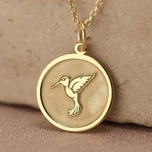 14k Solid Gold Hummingbird Necklace , Personalized Hummingbird pendant , Bird Hummingbird Jewelry ,necklace for gift , gift for mom