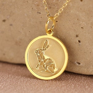 14k Solid Gold Origami Bunny Rabbit Pendant , Personalized Bunny Necklace , Gold Bunny Charm , Pet Pendant , Animal Jewelry , Birthday Gift