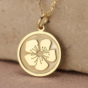 14K 純金桜ペンダント、パーソナライズ桜ネックレス、フラワーペンダント、桜コインネックレス、誕生日プレゼント