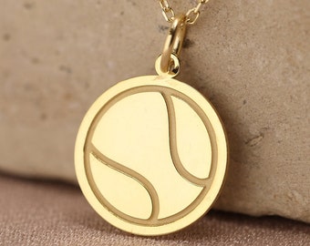 14k Solid Gold Tennis Ball Necklace , Personalized Tennis Ball Pendant , Sports Pendant , Tennis Pendant , Sports Jewelry , Birthday gift