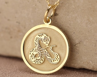 14k Solid Gold Snake Necklace , Snake Zodiac Necklace , Personalized Snake Zodiac Pendant , Chinese Zodiac Pendant , Birthday Gift