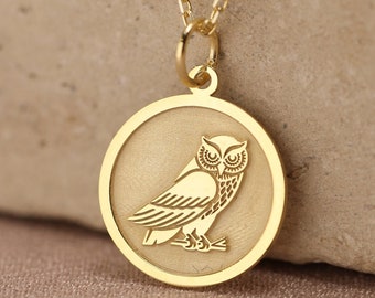 14k Solid Gold Owl Necklace , Personalized Owl Pendant , Bird Owl Pendant , Animal Necklace , 14k Real Gold Owl Pendant , Birthday Gift