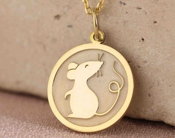 14k Solid Gold Mouse Necklace , Personalized Mouse Pendant , Dainty Mouse Jewelry , Little Mouse Charm Pendant , Animal Necklace ,Women Gift