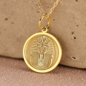 14k Solid Gold Pharaoh Necklace , Personalized Pharaoh Pendant ,  Tutankhamun Necklace , Egyptian Pendant , Ancient Egyptian ,Birthday gift